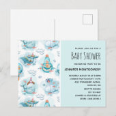 Invitation Carte Postale Baby shower d'aquarelle de la mer de Blancs (Devant / Derrière)