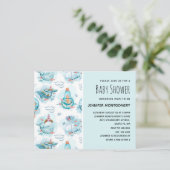 Invitation Carte Postale Baby shower d'aquarelle de la mer de Blancs (Debout devant)