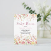 Invitation Carte Postale Baby shower d'aquarelle rose Fleur sauvage (Debout devant)