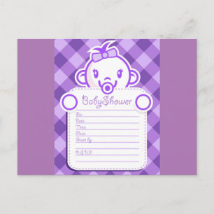 Invitation Carte Postale baby shower de fille violette