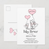 Invitation Carte Postale Baby shower de filles chatons et ballons (Devant / Derrière)
