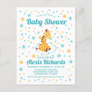 Invitation Carte Postale Baby shower de la Giraffe et des Etoiles neutres