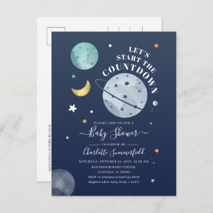 Invitation Carte Postale Baby shower de la typographie spatiale