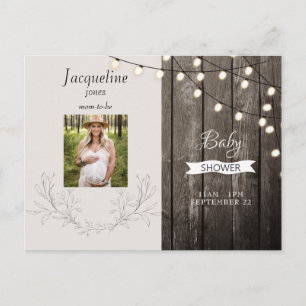 Invitation Carte Postale Baby shower de lumière neutre en bois rustique