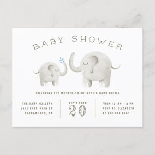 Invitation Carte Postale Baby shower de neutre de genre d'éléphant de bébé