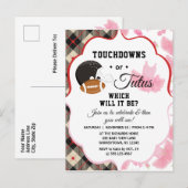 Invitation Carte Postale Baby shower de révélation de genre Touchdowns ou T (Devant / Derrière)