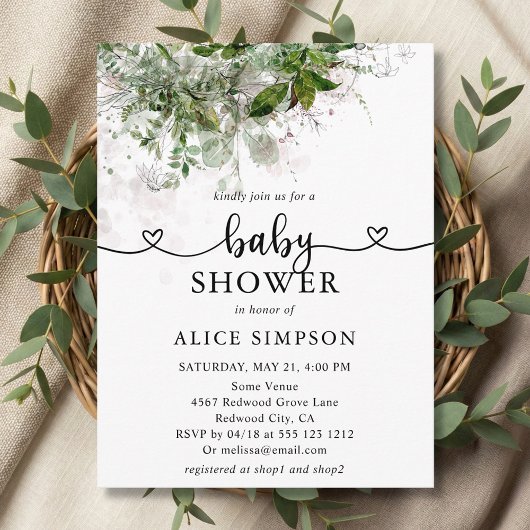 Invitation Carte Postale Baby shower de verdure Boho Budget