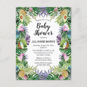 Invitation Carte Postale Baby shower d'été de verdure du fruit tropical