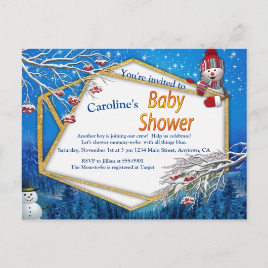Invitation Carte Postale Baby shower d'hiver (Devant)