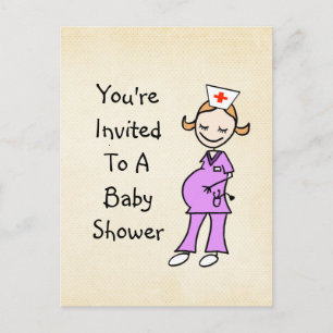 Invitation Carte Postale Baby shower d'infirmière enceinte, beige