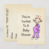 Invitation Carte Postale Baby shower d'infirmière enceinte, beige (Devant / Derrière)