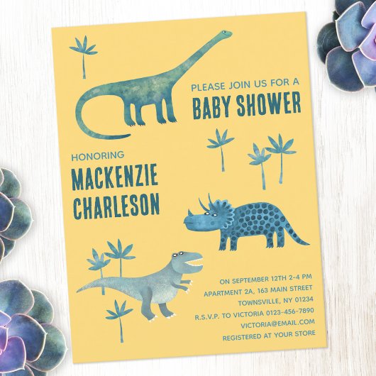 Invitation Carte Postale Baby shower Dinosaur