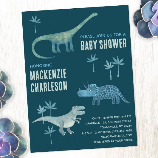 Invitation Carte Postale Baby shower Dinosaur