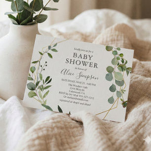 Invitation Carte Postale Baby Shower Élégant Botanique Eucalyptus Végétal