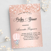 Invitation Carte Postale Baby shower éléphant fille rose montgolfière