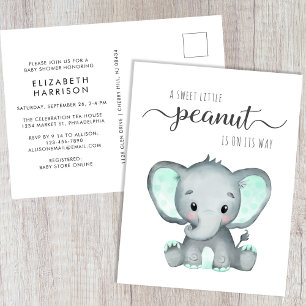Invitation Carte Postale Baby shower éléphant vert à la menthe