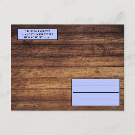 Invitation Carte Postale Baby shower en bois bleu de Little Citrouille Fall (Dos)