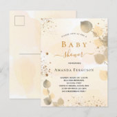 Invitation Carte Postale Baby shower eucalyptus parties scintillant chute d (Devant / Derrière)