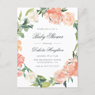 Invitation Carte Postale Baby shower Eucalyptus & Peonies aquarelles