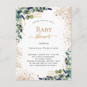 Invitation Carte Postale Baby shower eucalyptus verdure parties scintillant (Devant)