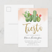 Invitation Carte Postale Baby Shower Fiesta à l'aquarelle rose et cactus (Devant / Derrière)