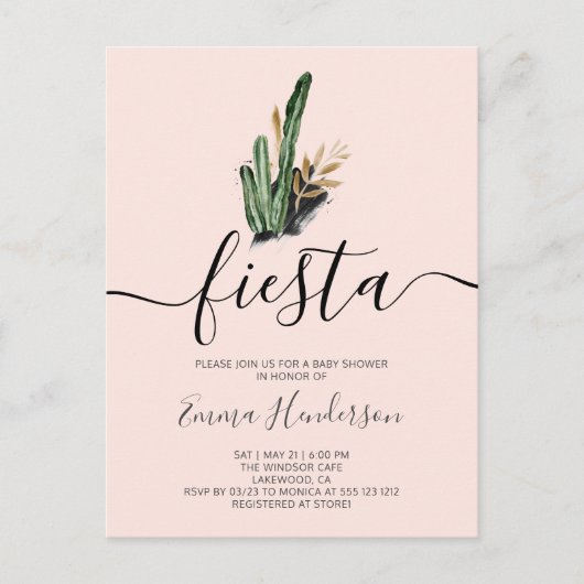 Invitation Carte Postale Baby shower Fiesta Cactus (Devant)
