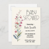 Invitation Carte Postale Baby shower fleur sauvage Boho (Devant / Derrière)