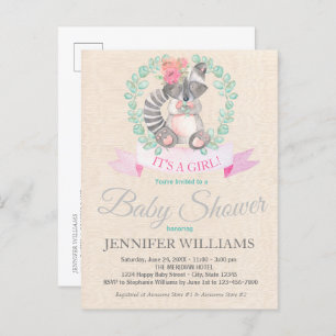 Invitation Carte Postale Baby shower Floral Boho du Raccoon de Woodland dou