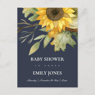 INVITATION CARTE POSTALE BABY SHOWER FLORAL DE COULEUR D'EAU DE LA MARINE S