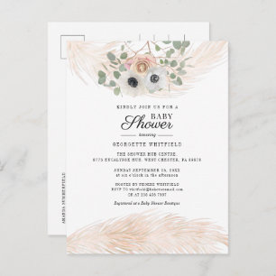 Invitation Carte Postale Baby shower Floral Pampas Grass Girl