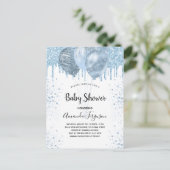 Invitation Carte Postale Baby shower garçon bleu parties scintillant ballon (Debout devant)