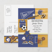 Invitation Carte Postale Baby shower Gold & Blue Sports (Devant / Derrière)