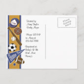 Invitation Carte Postale Baby shower Gold & Blue Sports (Dos)