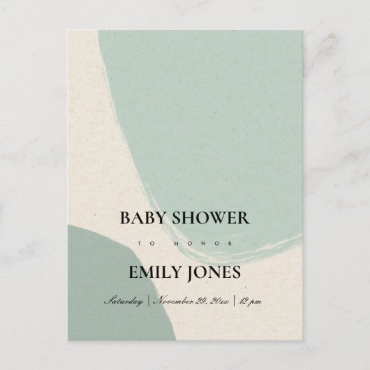 INVITATION CARTE POSTALE BABY SHOWER KRAFT AQUA BLEU ABSTRAIT MODERNE (Devant)