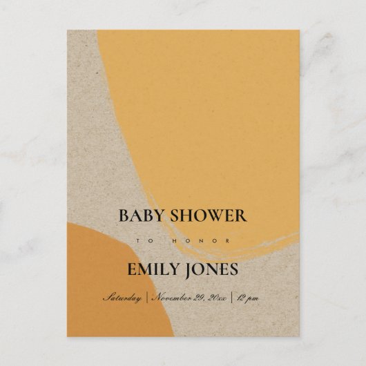 INVITATION CARTE POSTALE BABY SHOWER KRAFT ORANGE RUST ABSTRAIT MODERNE (Devant)