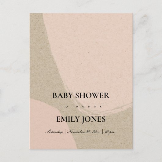 INVITATION CARTE POSTALE BABY SHOWER KRAFT ROSE MODERNE ABSTRAIT DOUX (Devant)