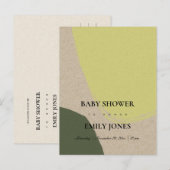 INVITATION CARTE POSTALE BABY SHOWER KRAFT VERT LIME ABSTRAIT MODERNE (Devant / Derrière)