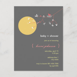 Invitation Carte Postale Baby shower lunaire de l'arbre généalogique de nid