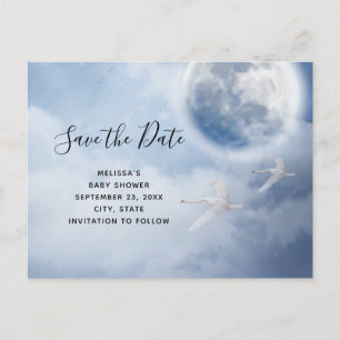 Invitation Carte Postale Baby shower Magical Flying Swans Enregistrer la da