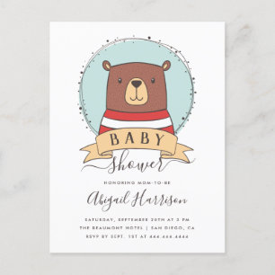 Invitation Carte Postale Baby shower mignon de garçon d'ours de région