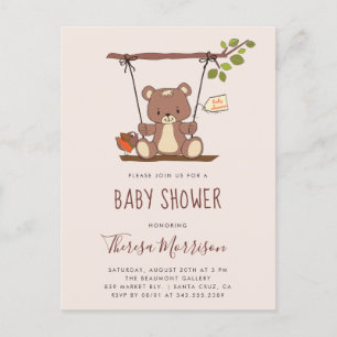 Invitation Carte Postale Baby shower mignon de neutre de genre d'ours de