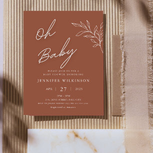 Invitation Carte Postale Baby shower minimaliste Budget Terracotta