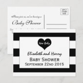 Invitation Carte Postale Baby shower moderne chic noir & blanc (Devant / Derrière)