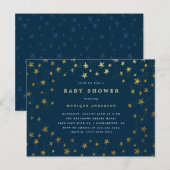 Invitation Carte Postale Baby shower moderne Midnight Blue & Gold Stars (Devant / Derrière)