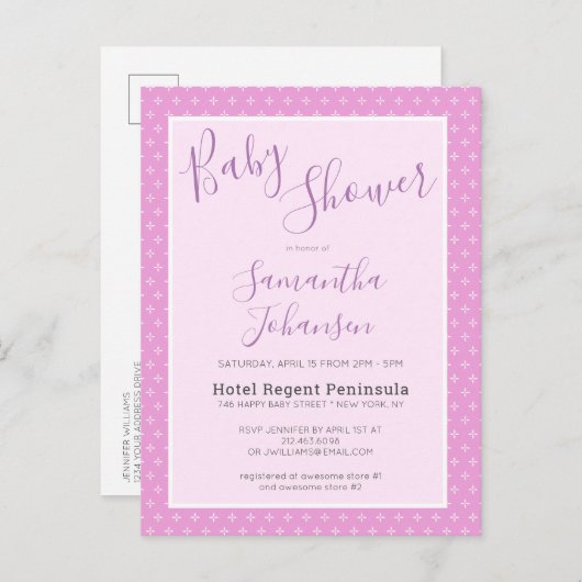 Invitation Carte Postale Baby shower Motif moderne simple rose (Devant / Derrière)
