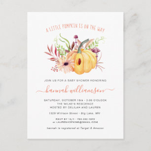 Invitation Carte Postale Baby shower neutre d'automne de citrouille de