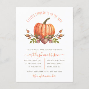 Invitation Carte Postale Baby shower neutre d'automne de citrouille de