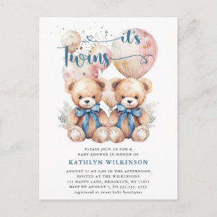 Invitation Carte Postale BABY SHOWER Nounours DES Ballons Bleus DOUCES