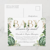 Invitation Carte Postale Baby shower Or Tropical Moderne Par Courrier (Devant / Derrière)