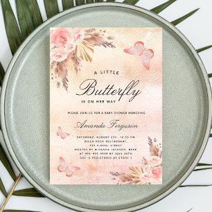 Invitation Carte Postale Baby shower papillon blush pampas herbe fille